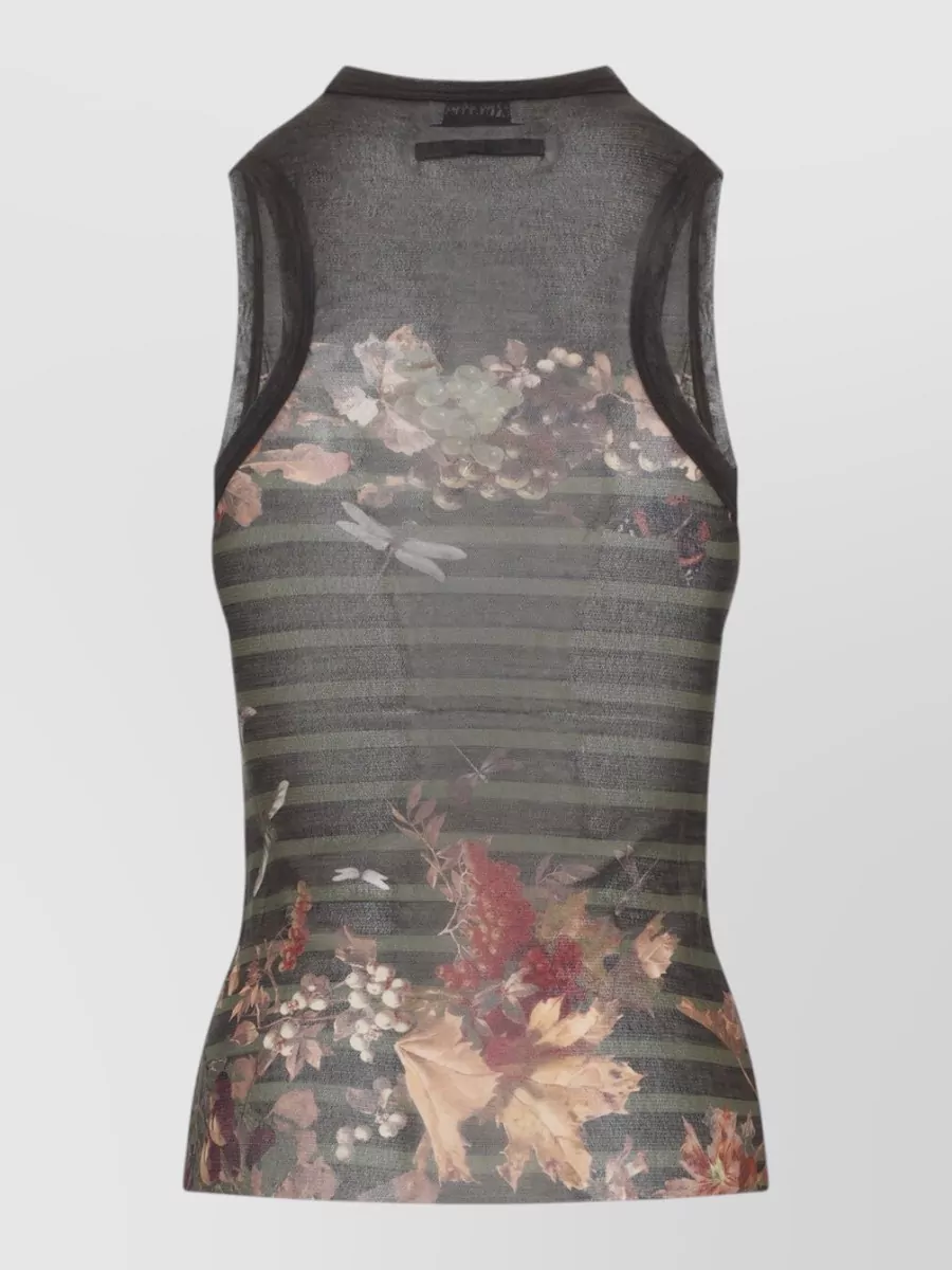 Jean Paul Gaultier Striped Mesh Sleeveless Tank Top