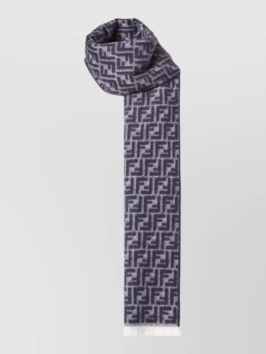 Fendi Geometric Pattern Scarf Fringed Ends