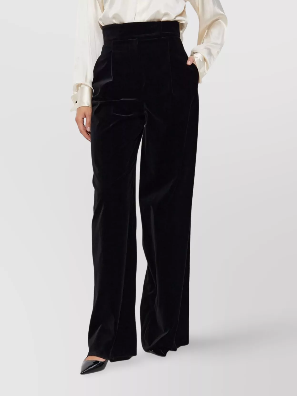 Max Mara High-waisted Wide-leg Velvet Trousers In Black