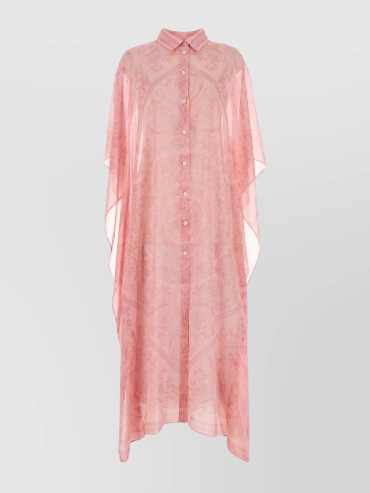 Shop Versace Sheer Chiffon Print Dress With Long Sleeves In Pastel