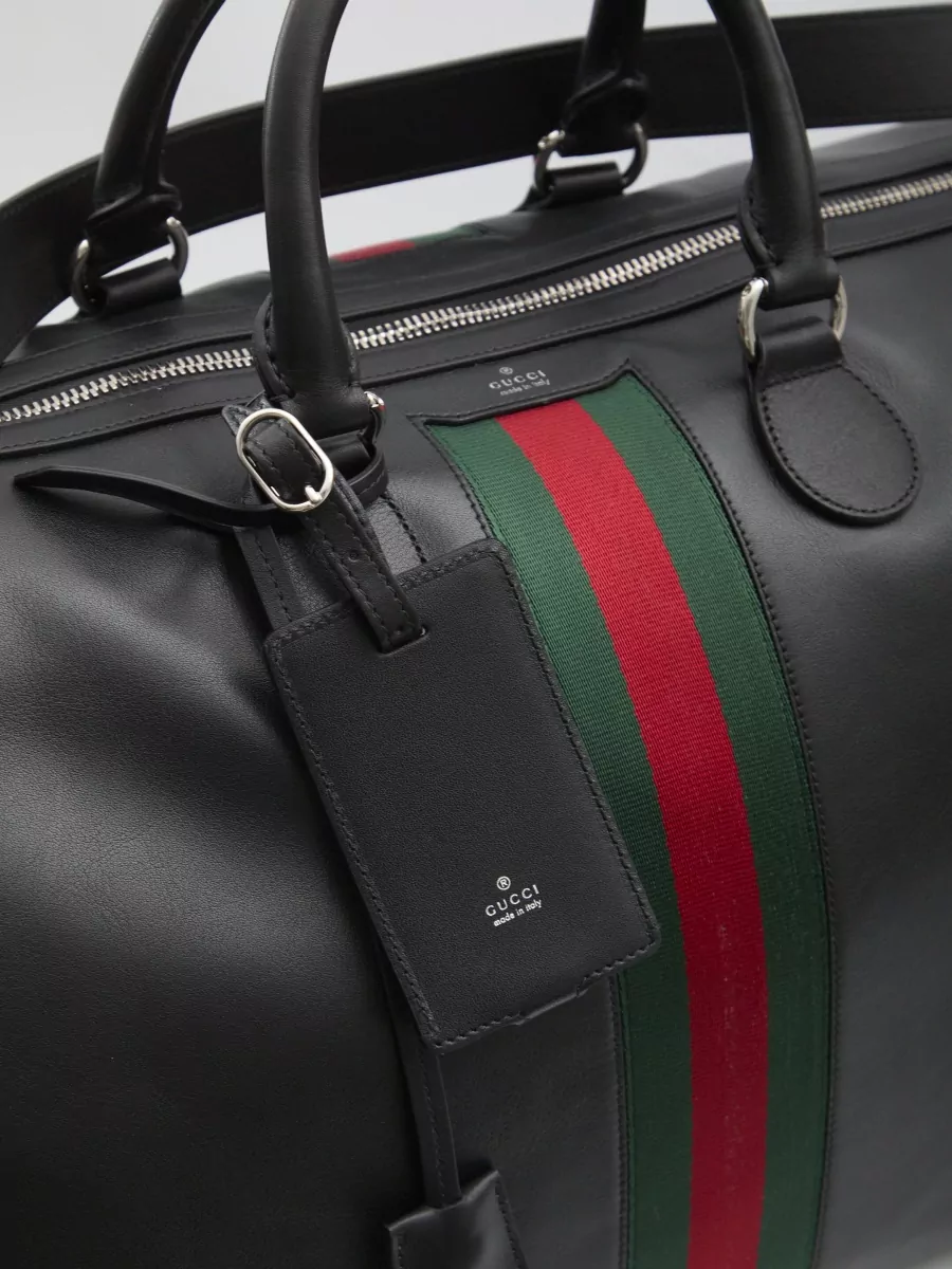 Gucci Web Trademark Medium Leather Duffle Bag