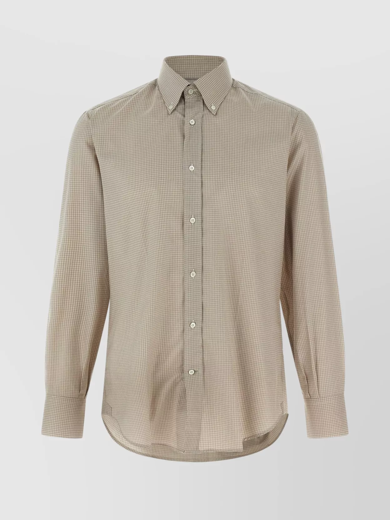 Brunello Cucinelli Long Sleeve Button-down Collar Check Shirt In Neutral