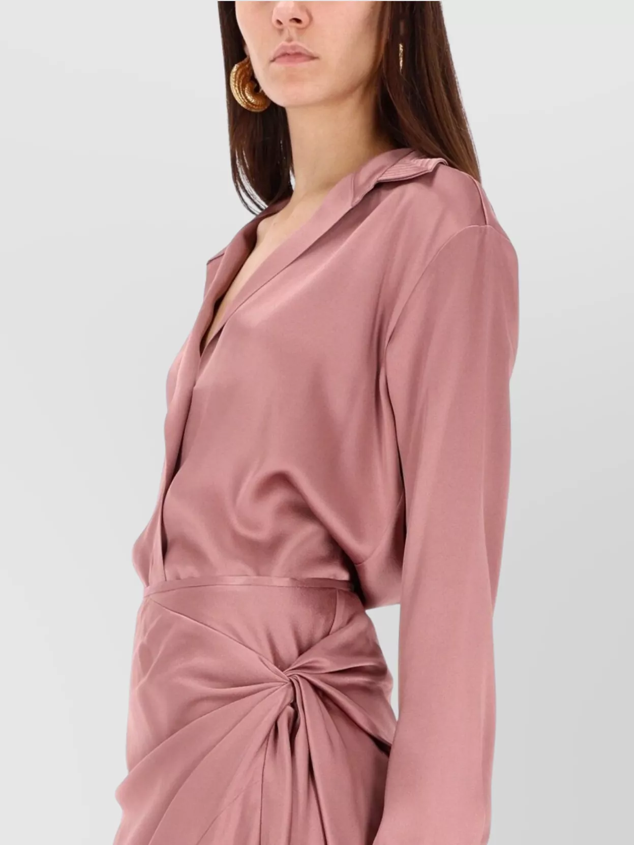 Dries Van Noten Satin V Neck Long Sleeve Shirt