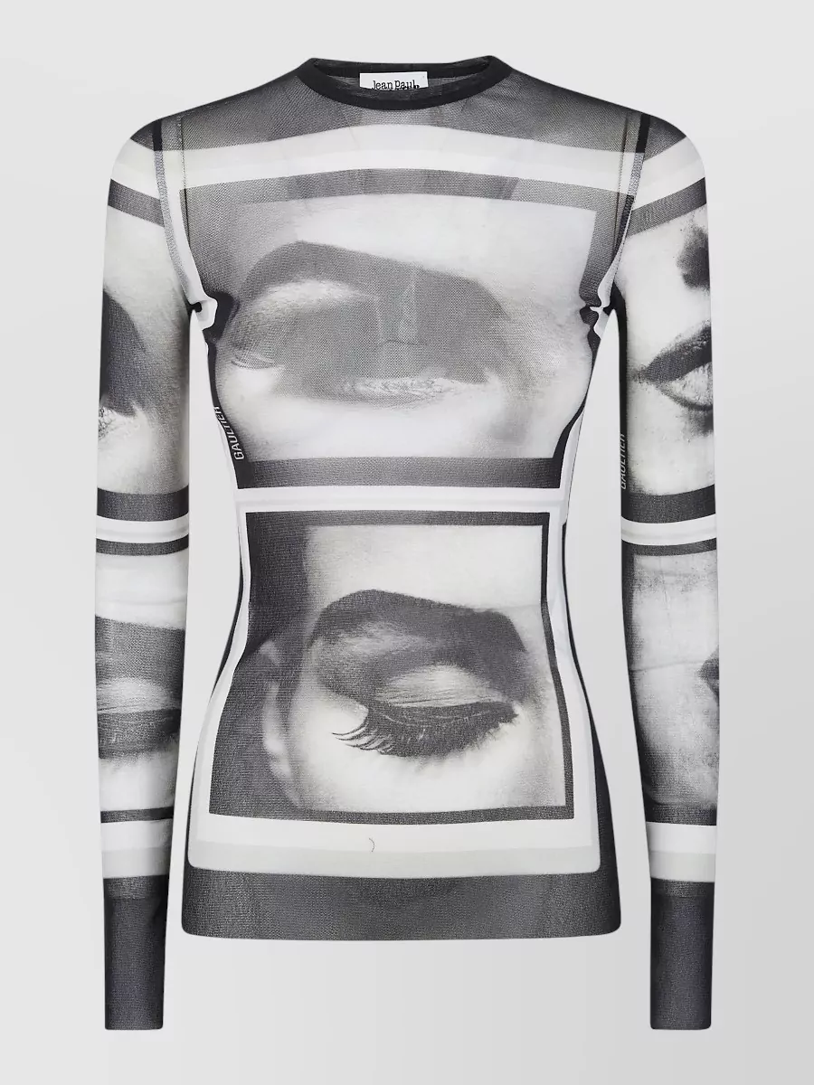 Jean Paul Gaultier Mesh Longsleeve Top Eyes And Lips