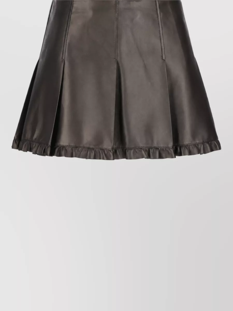 Miu Miu Leather Pleated Knee-Length A-Line Skirt