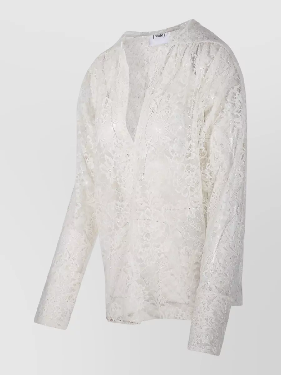 Nude Lace Long Sleeve Blouse