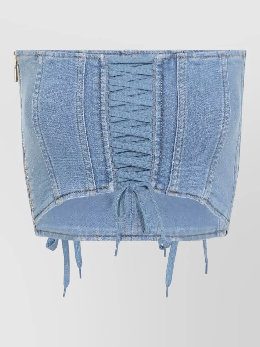 Elisabetta Franchi Denim Corset Top Strapless Lace Up