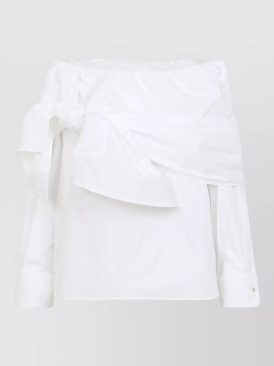 Max Mara Cotton shoulderless knotted long-sleeve blouse