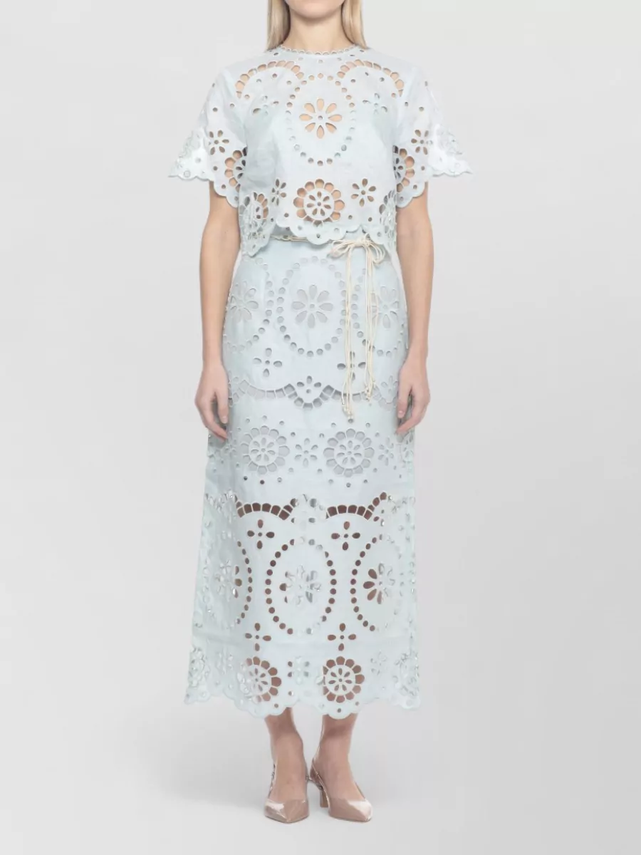 Zimmermann Linen Cropped Embroidered Short-Sleeve Blouse