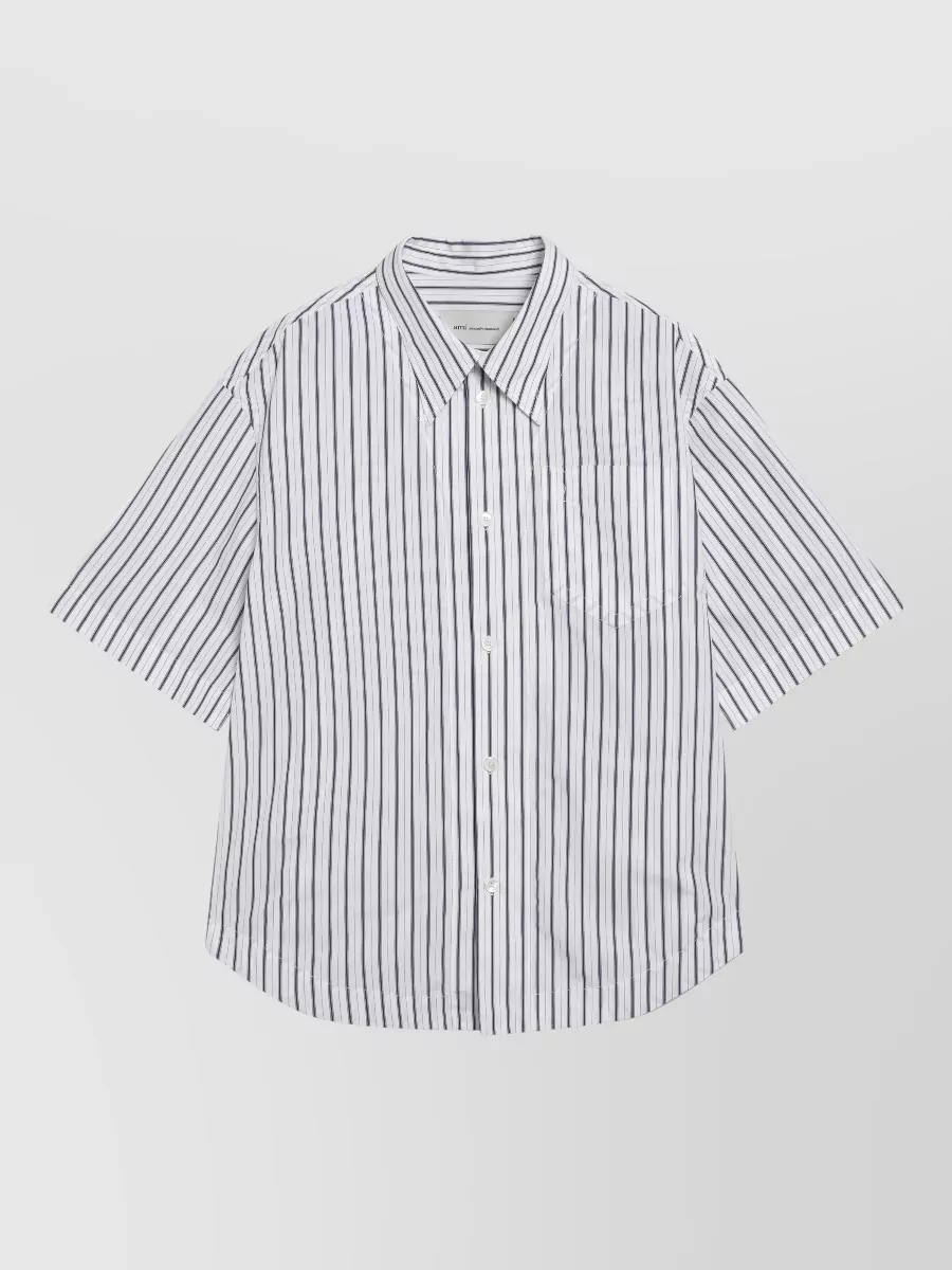 Ami Paris cotton striped oversized short-sleeve shirt