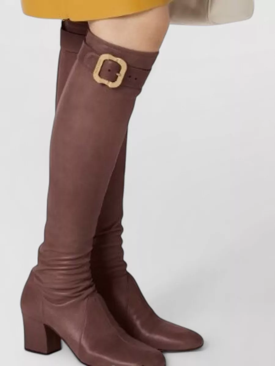 Miu Miu Knee High Boots Almond Toe Buckle