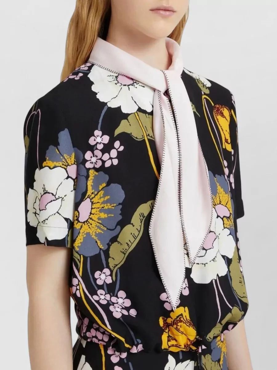 Marni Short Sleeve Collared Neck Top Tie Detail