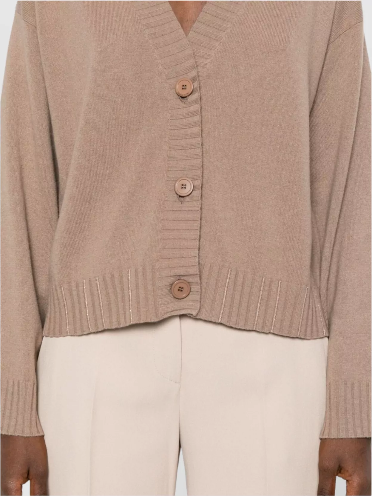 Fabiana Filippi Long Sleeve V Neck Top With Ribbed Cuffs And Hem