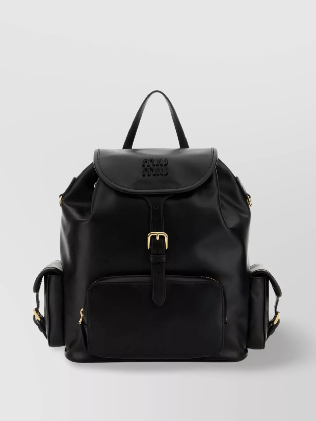 Miu Miu Leather Backpack With Front And Side Pockets