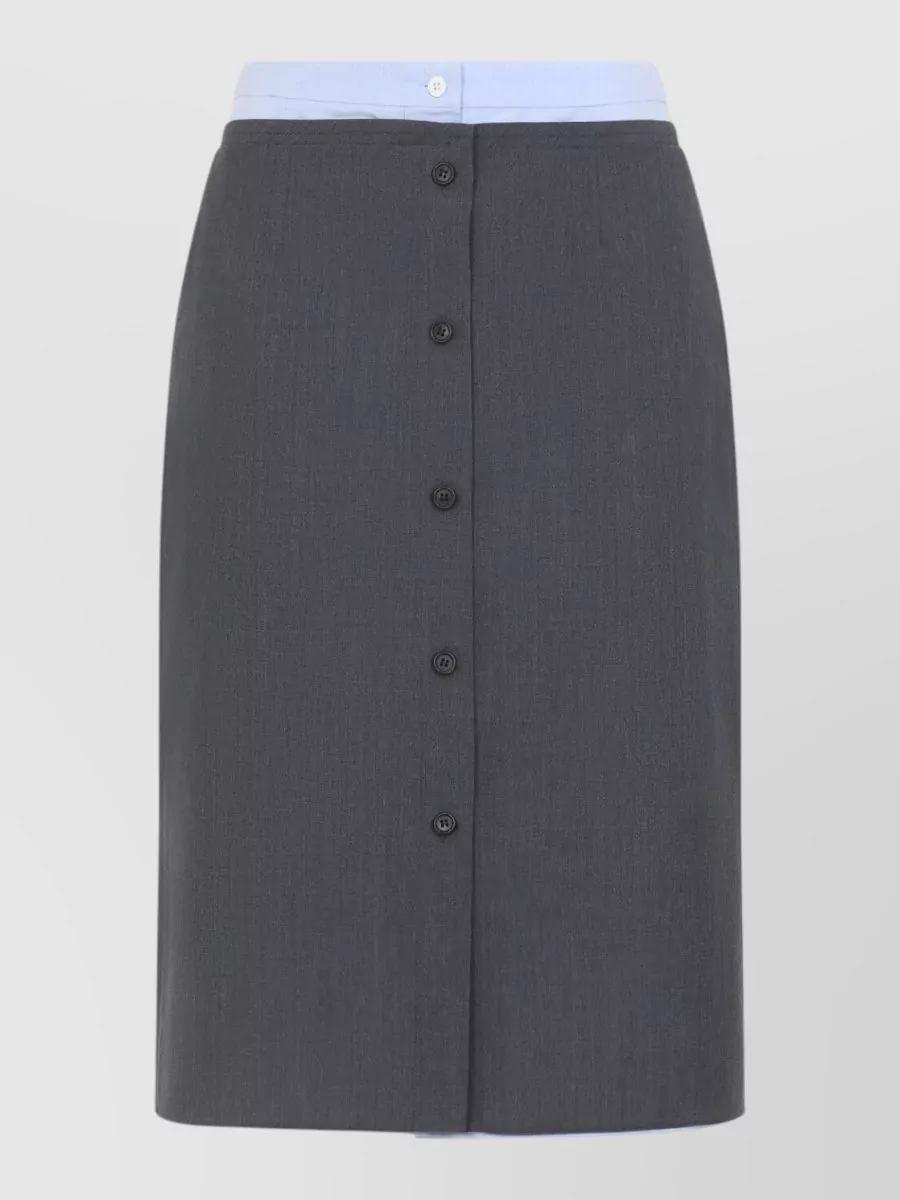 Prada wool blend buttoned double-layer midi straight skirt
