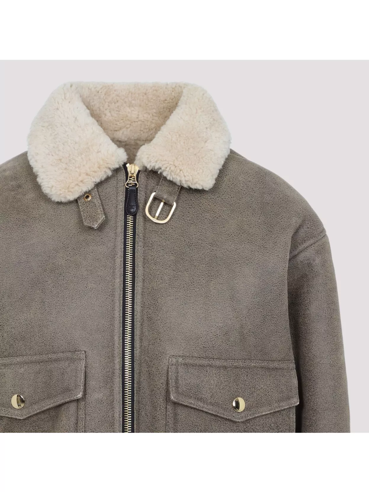 Celine Shearling Collar Leather Jacket With Adjustable Strap
