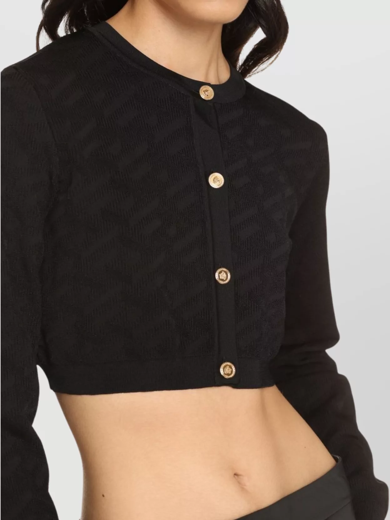 Versace Cropped Jacquard Knit Cardigan