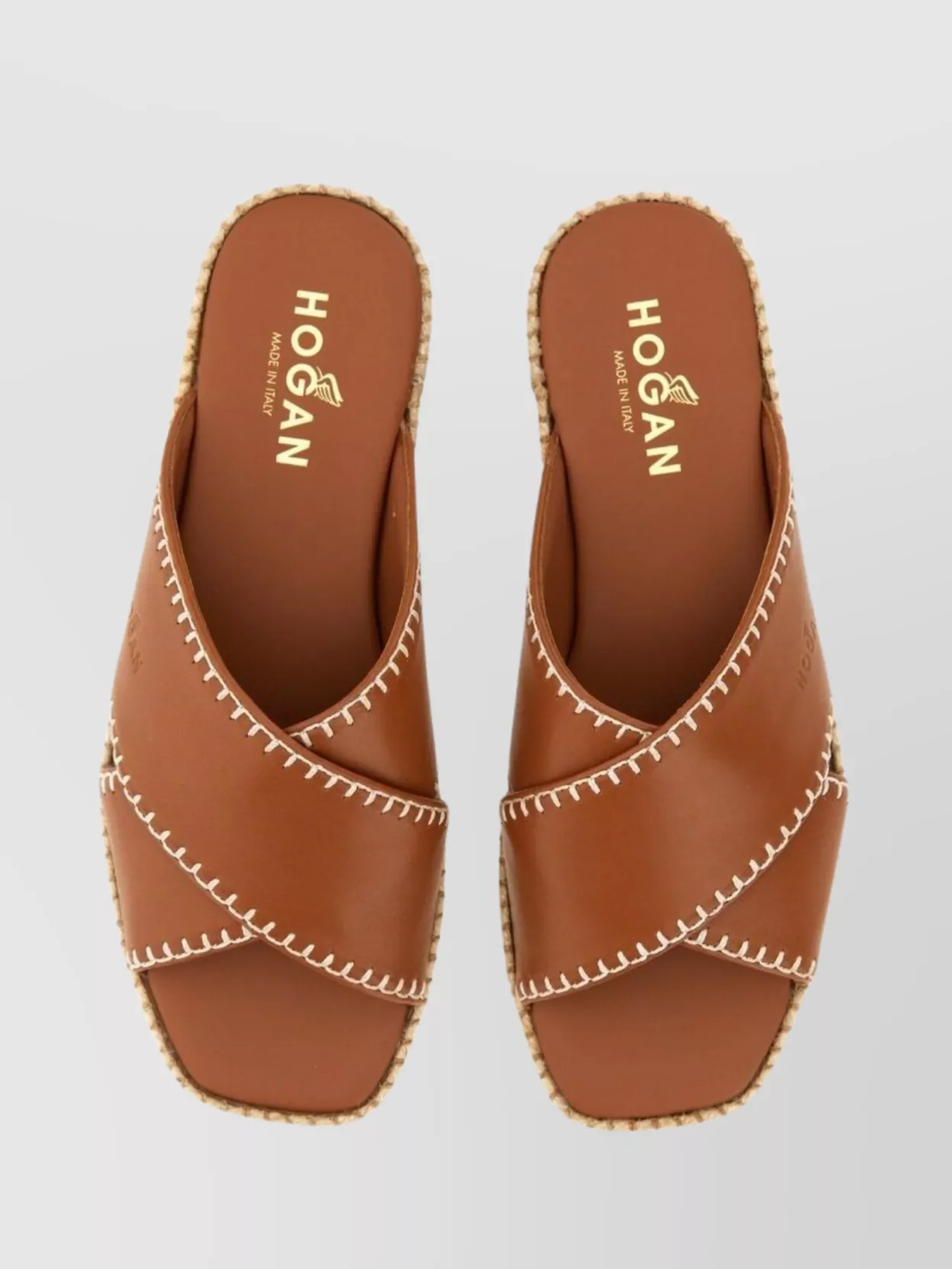 Hogan Open Toe Flat Sole Sandals With Contrast Stitching