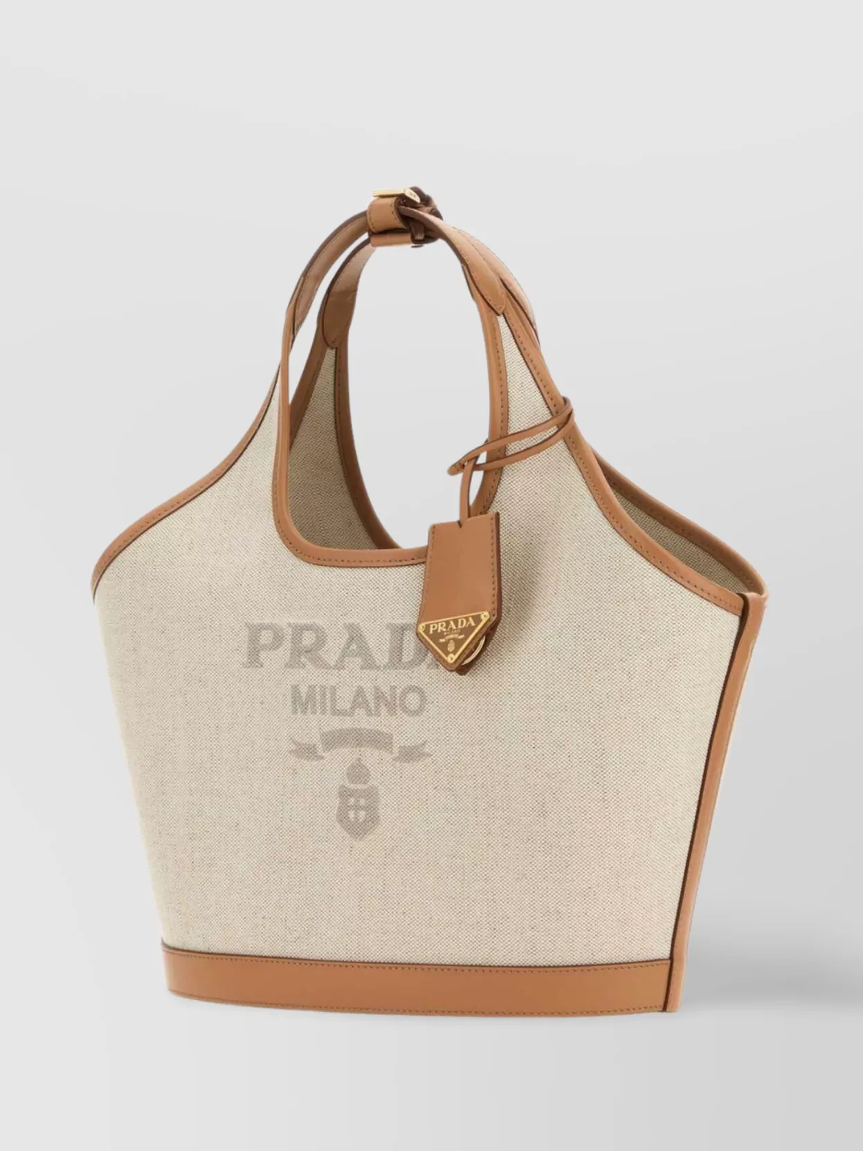 Shop Prada Triangle Shape Canvas Handbag With Leather Trim