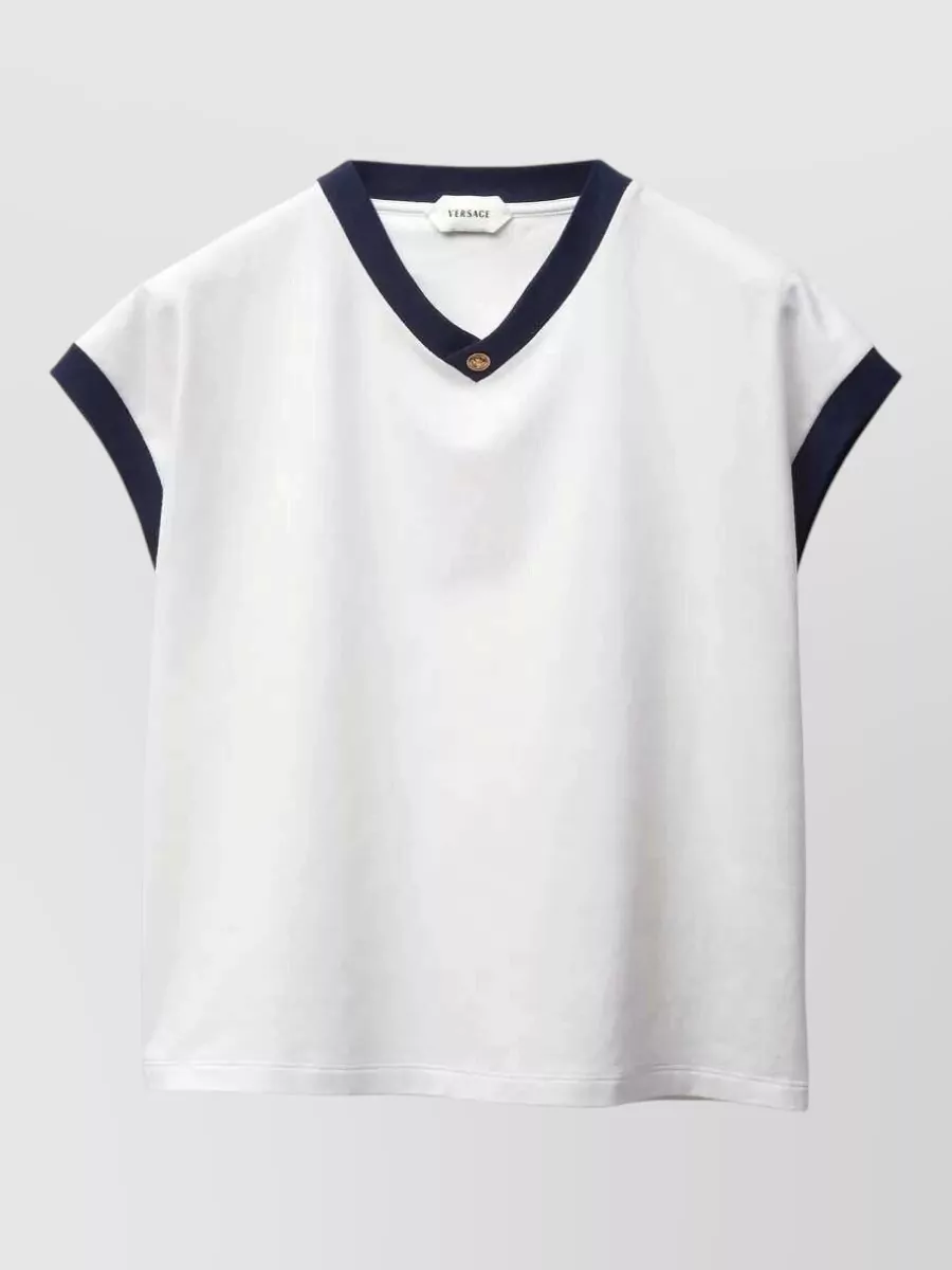 Versace Ribbed Slim-Fit V-Neck Short-Sleeve T-Shirt