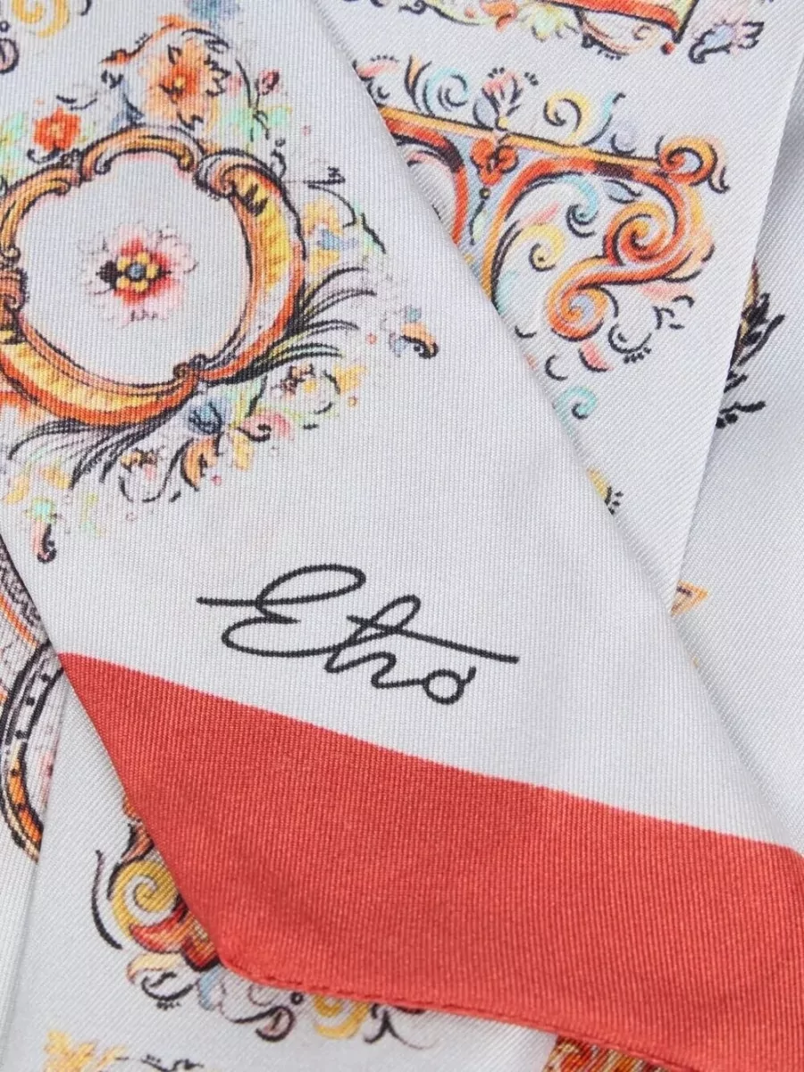 Etro Silk Scarf Paisley Logo Floral Border