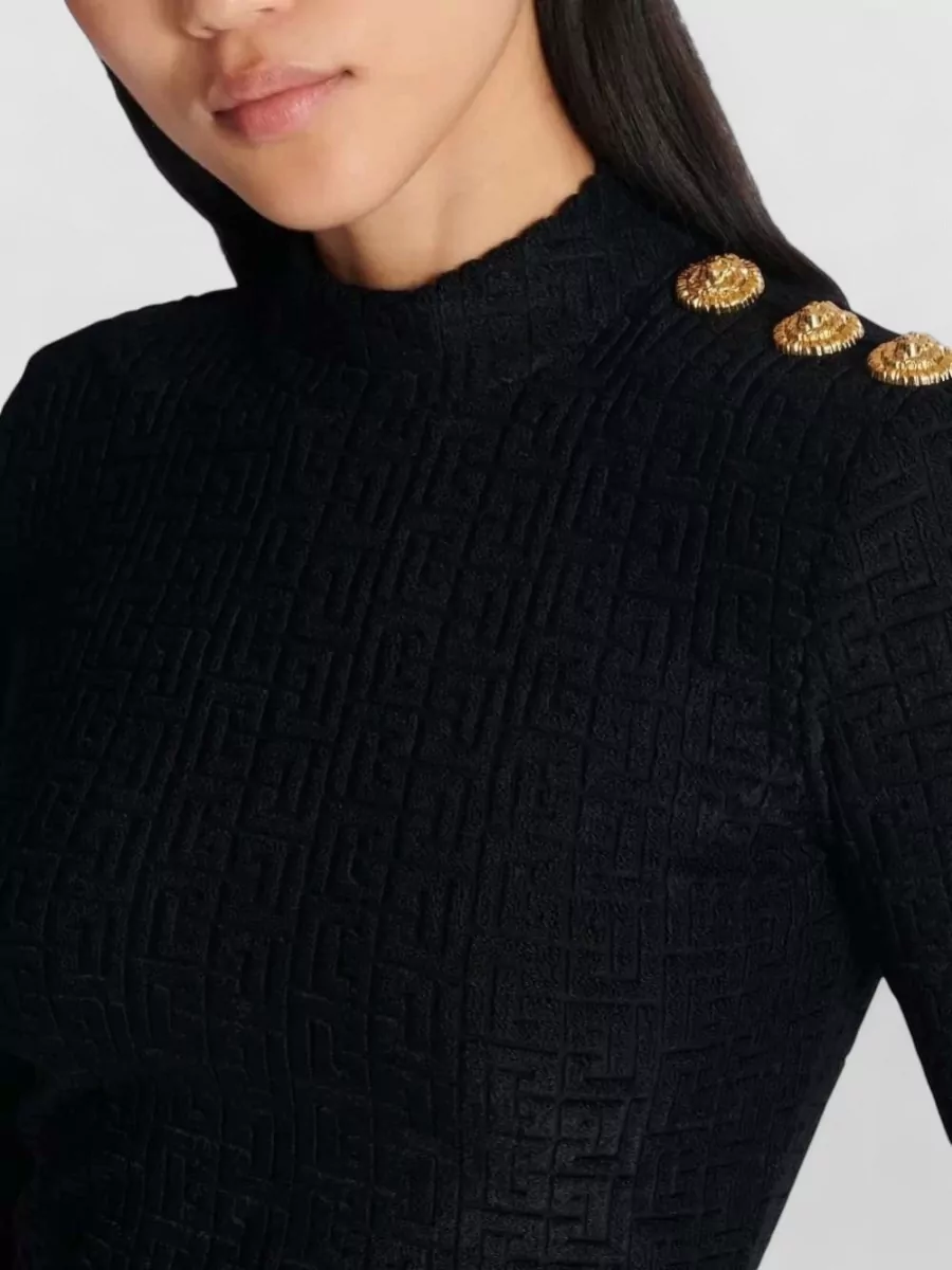 Balmain Bouclette Monogram Long-Sleeve High-Neck Top
