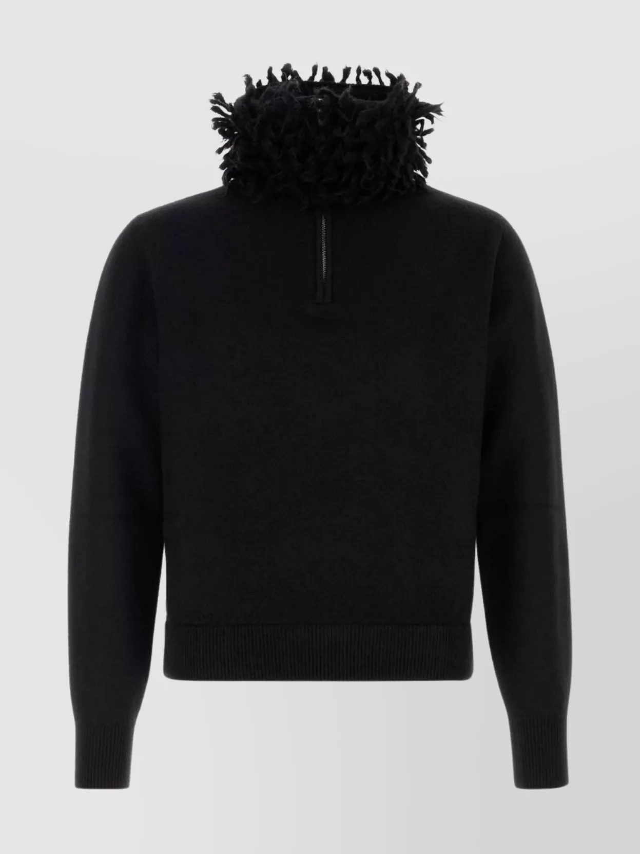 Alexander Mcqueen Wool Blend Sweater Featuring Fur Collar In Black