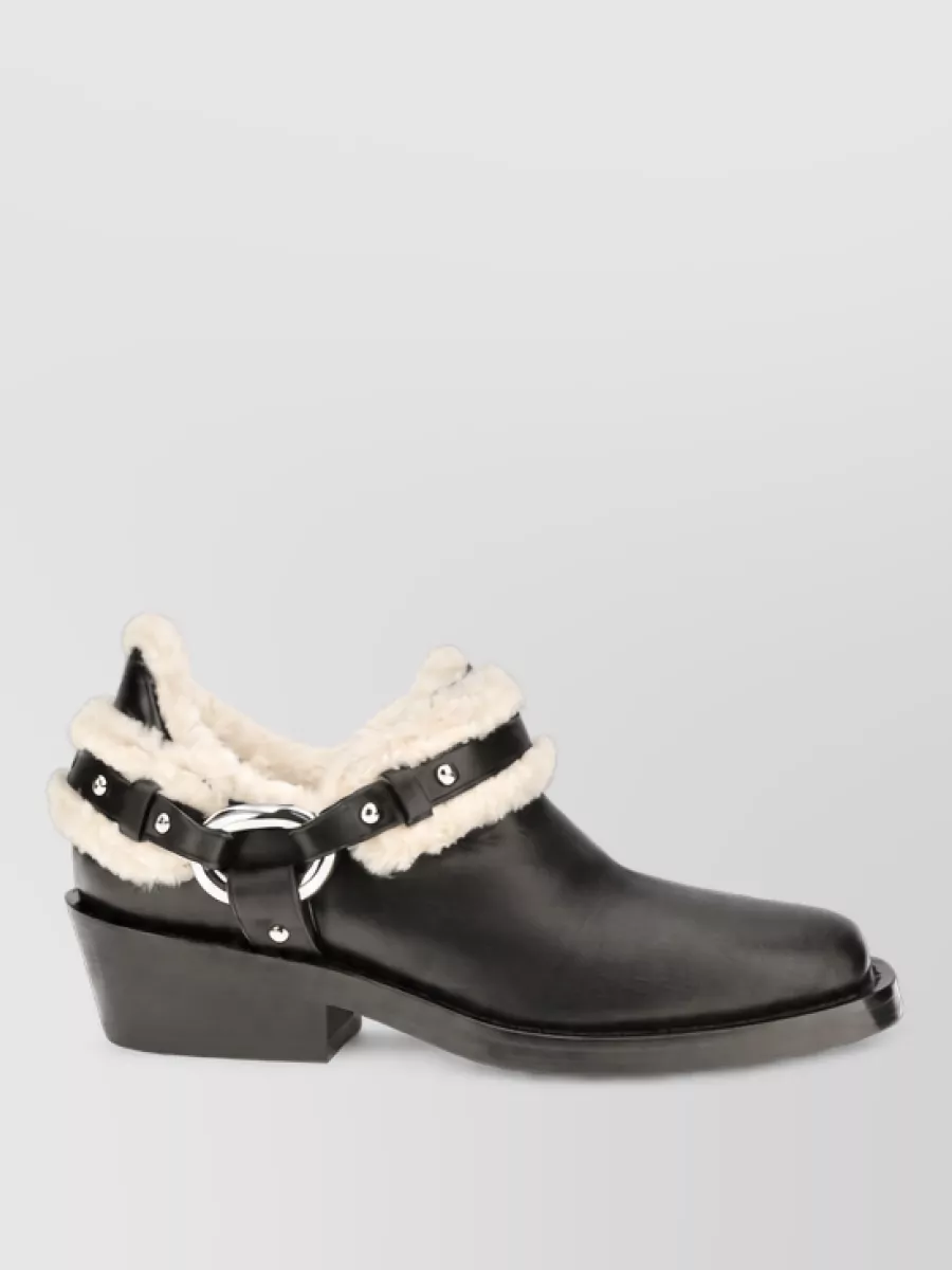 Paco Rabanne Leather Shearling Trim Ankle Boots
