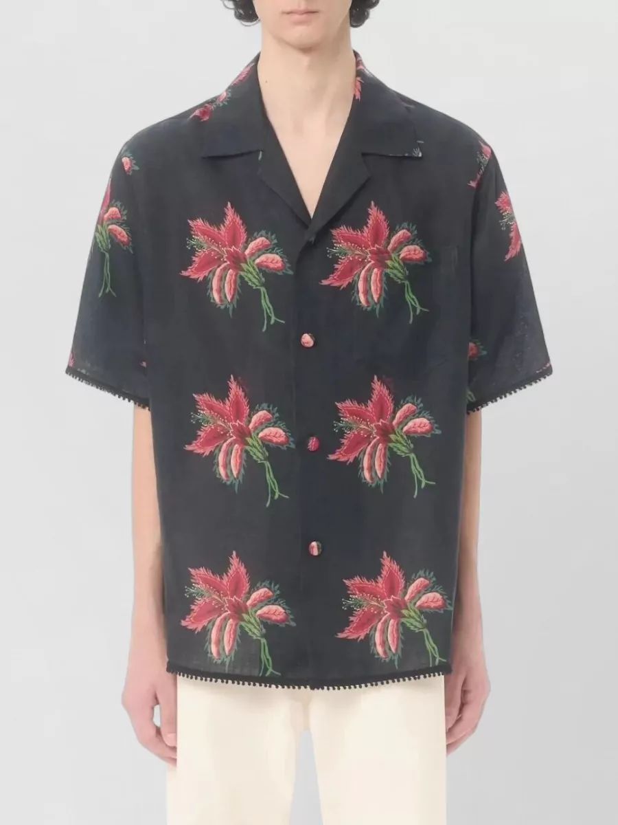 Valentino Garavani Linen Floral Print Bowling Shirt