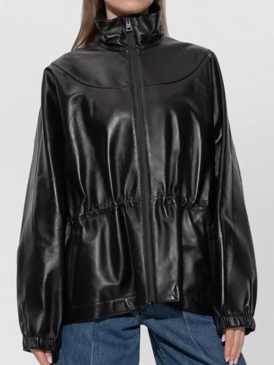 Givenchy Leather Track Jacket High Neck Drawstring In Black