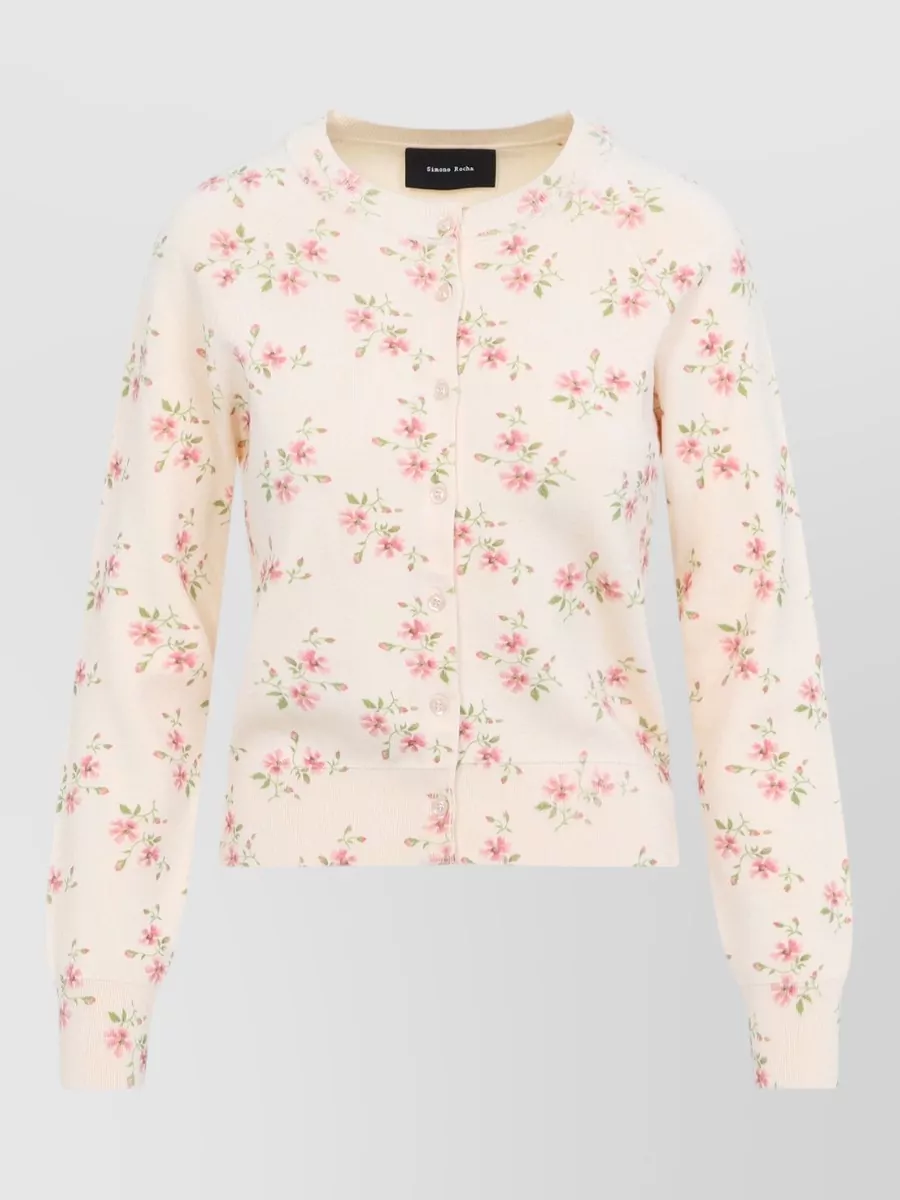 Simone Rocha Cropped Cardigan Tiny Flower Pattern In Neutral