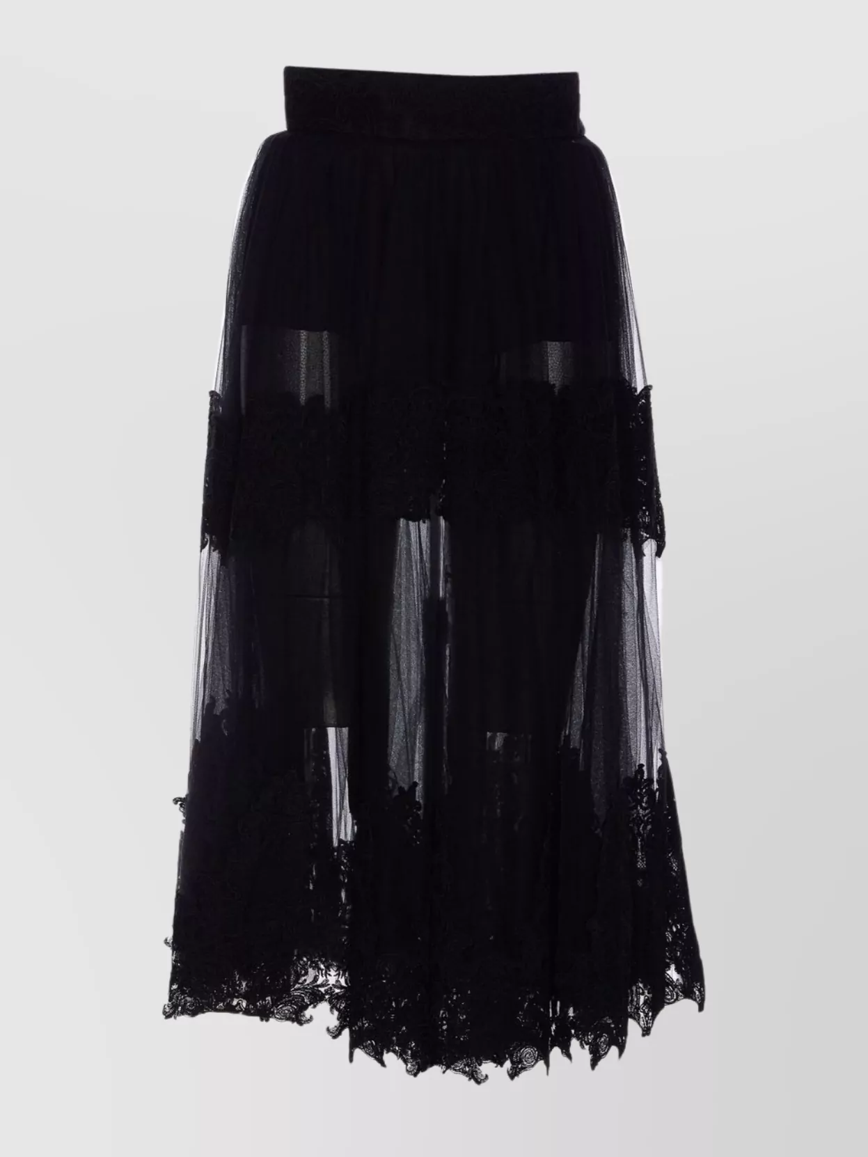 Elisabetta Franchi High Waist Embroidered Midi Skirt With Sheer Overlay
