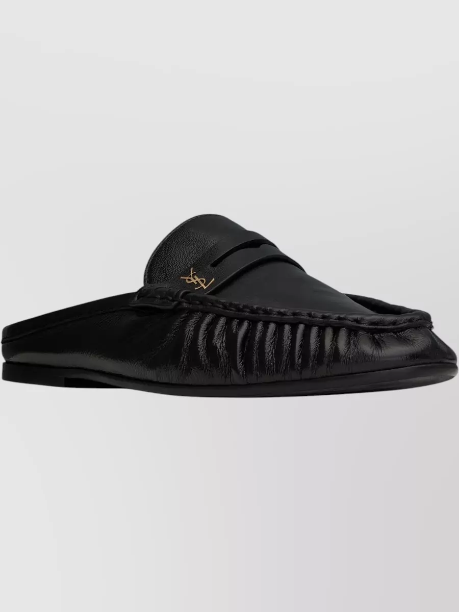 Saint Laurent Loafer Flat Sole Round Toe Textured Finish