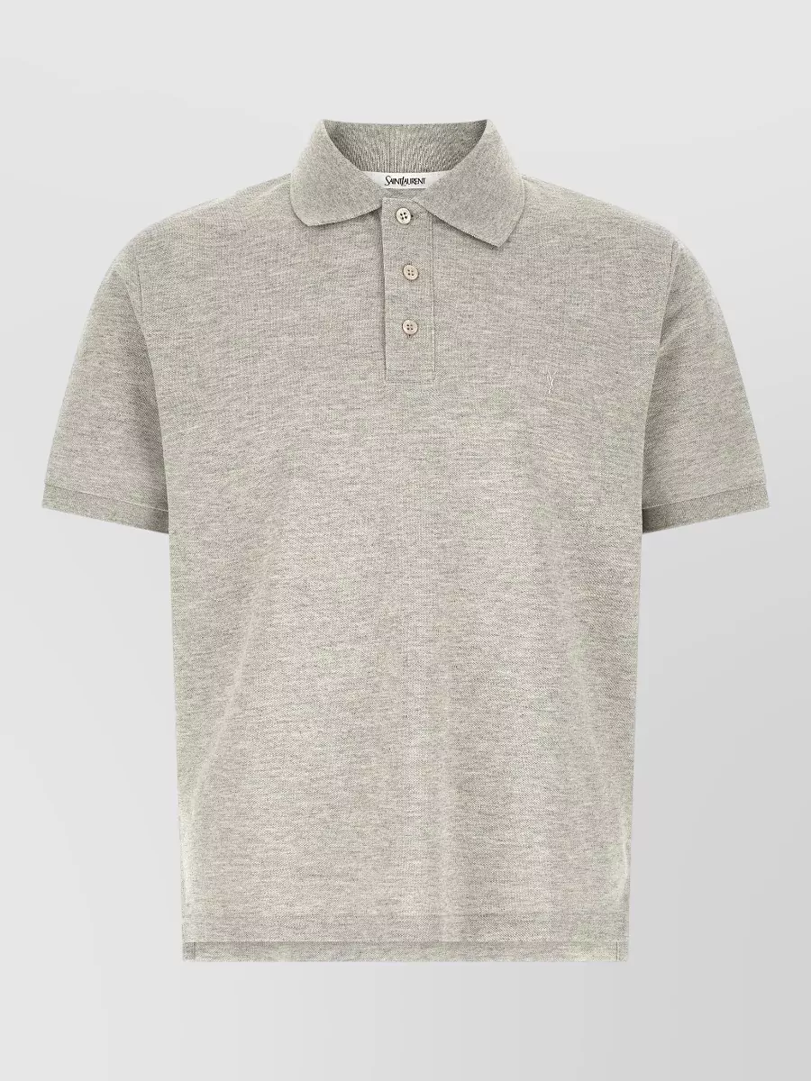 Saint Laurent embroidered cotton blend polo shirt