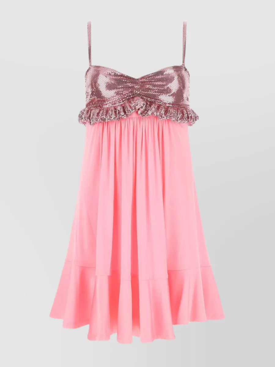 Shop Paco Rabanne Stretch Viscose Dress With Sequin Embellishments And Ruffle Tiers In Pink
