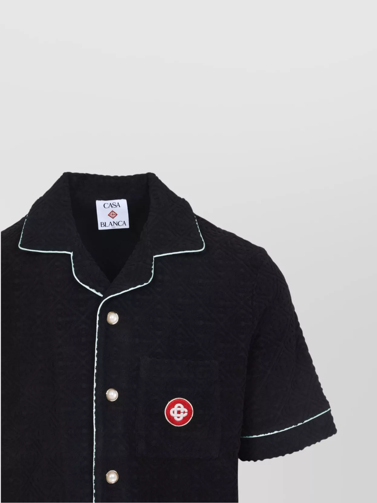 Casablanca Black Shirt With Classic Lapels And All-over Embossed Monogram In Blue