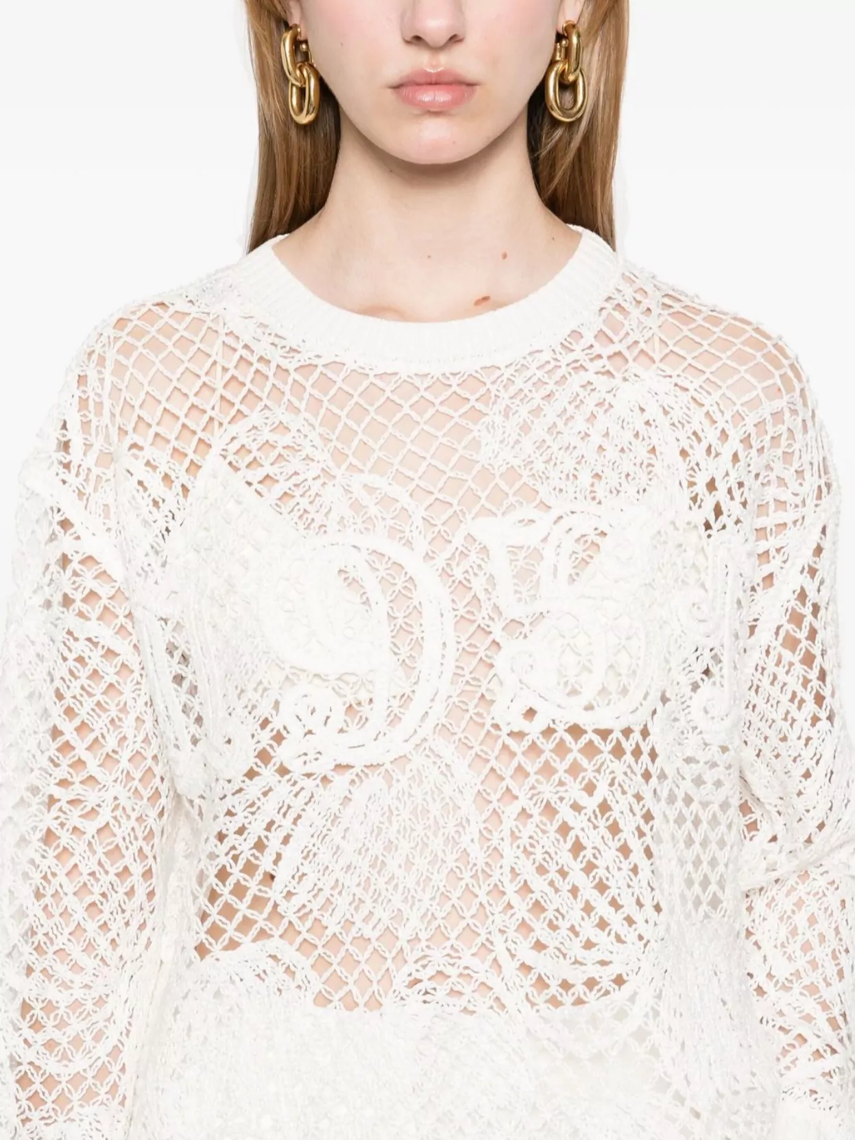 Max Mara Crewneck Knitwear With Sheer Placed Pattern