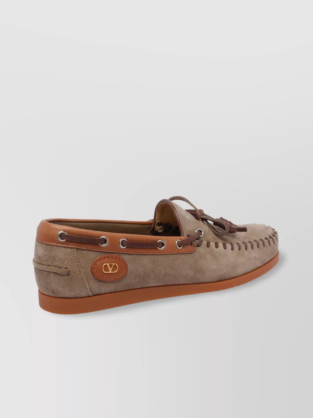 Valentino Garavani Suede Loafers With Metal Eyelets And Moccasin Stitching
