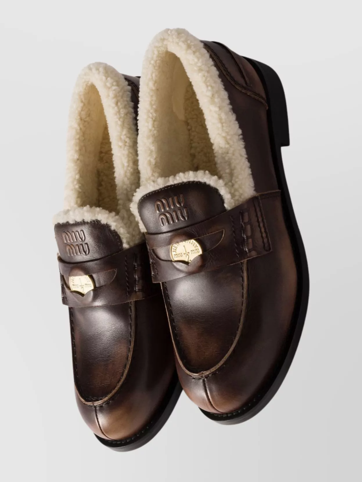 Miu Miu Leather Round Toe Loafers For Everyday Wear