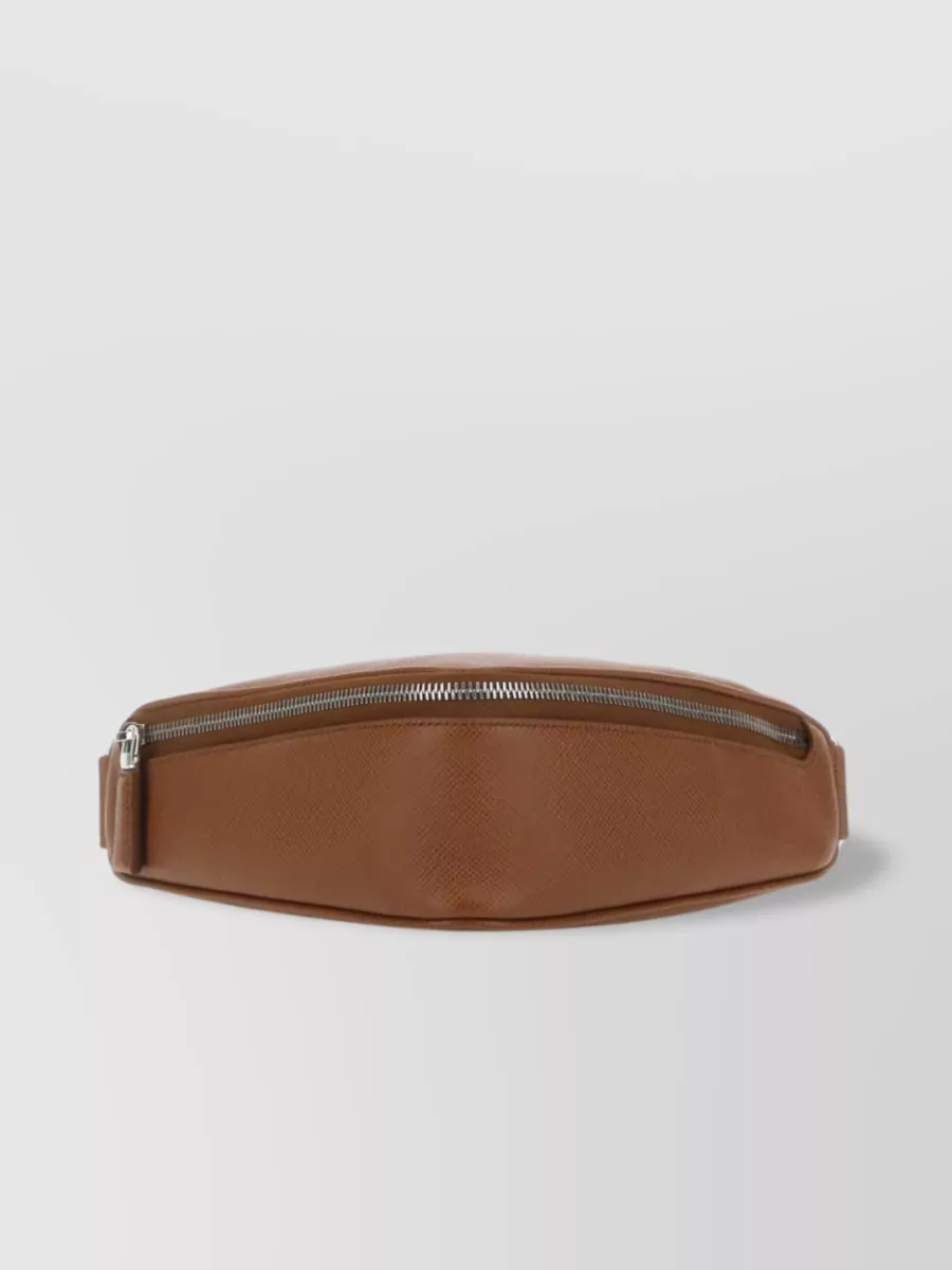 Shop Prada Textured Strap Leather Belt Bag In Brown