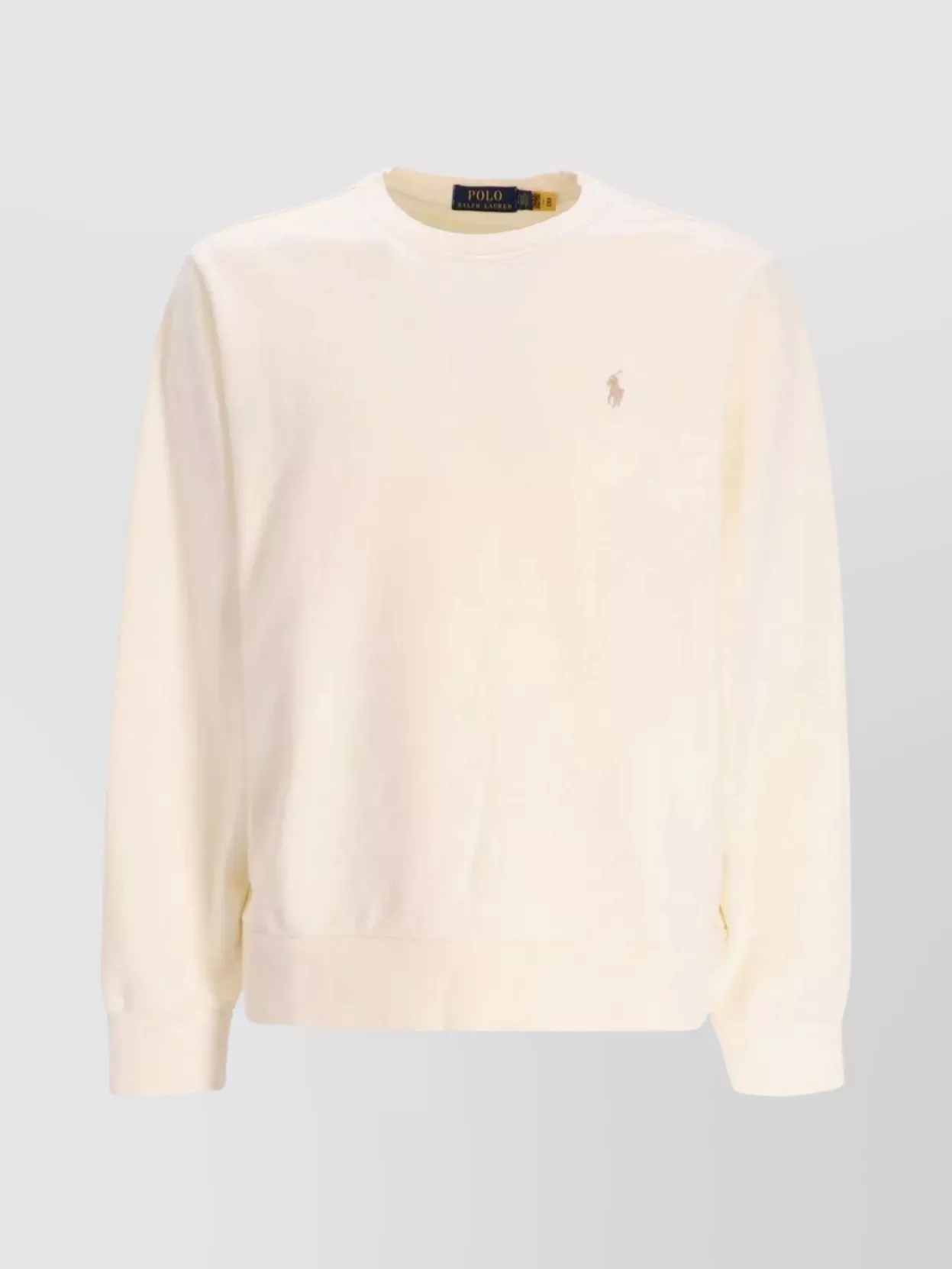Shop Polo Ralph Lauren Ribbed Crewneck Loopback Sweater In Cream