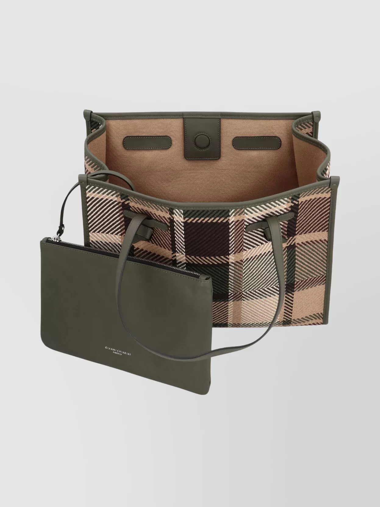 Gianni Chiarini Plaid Tote Bag Leather Handles