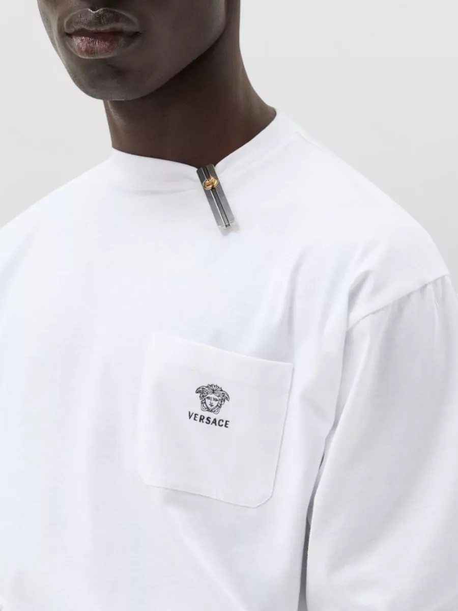 Versace Silk Blend Crew Neck T Shirt Pocket