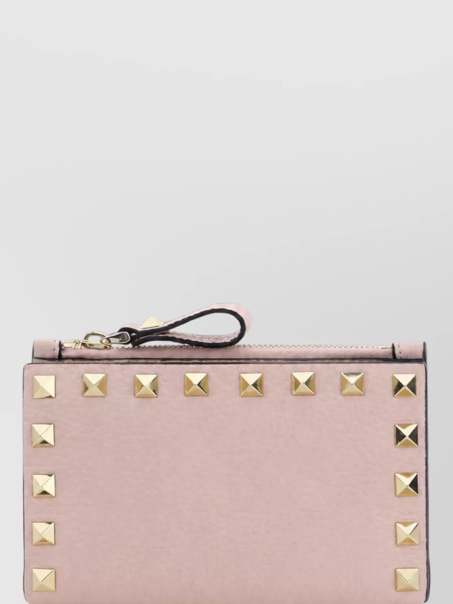 Valentino Garavani Leather Rockstud Zip Card Holder