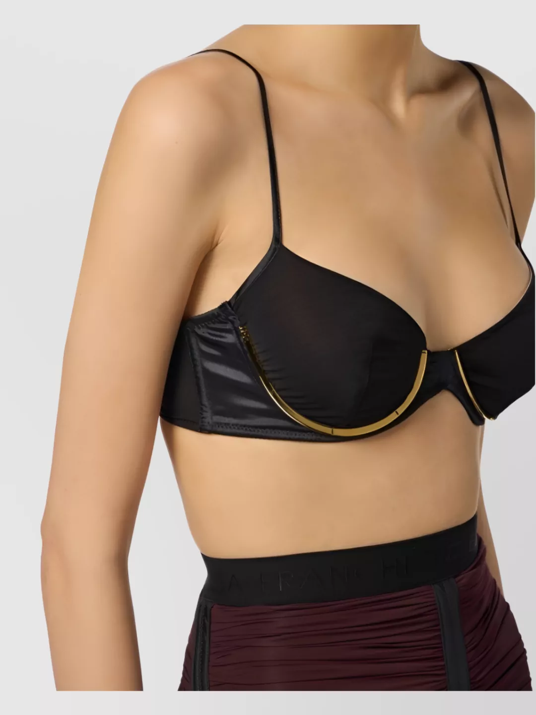 Elisabetta Franchi Underwire Bra With Sheer Panels And Gold Trim