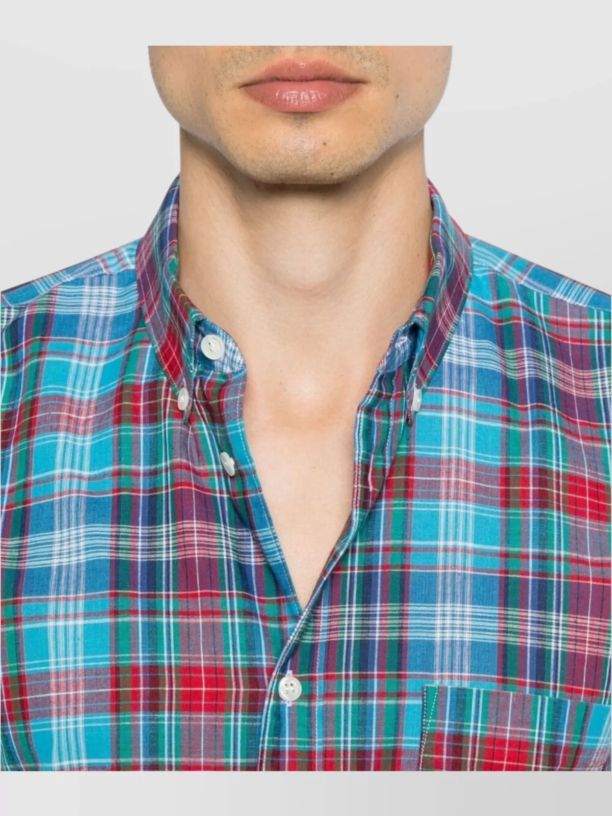 Comme Des Garçons Cerulean Blue Plaid Shirt With Button-down Collar