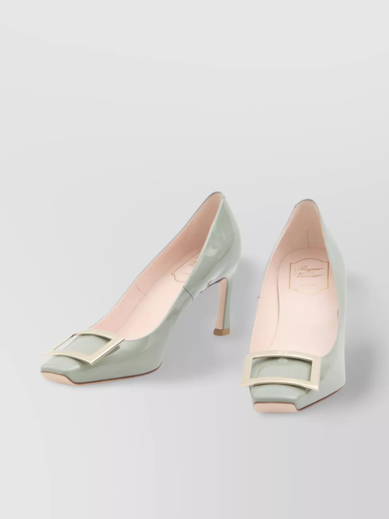 Roger Vivier Trompette Heel Leather Pumps Square Buckle