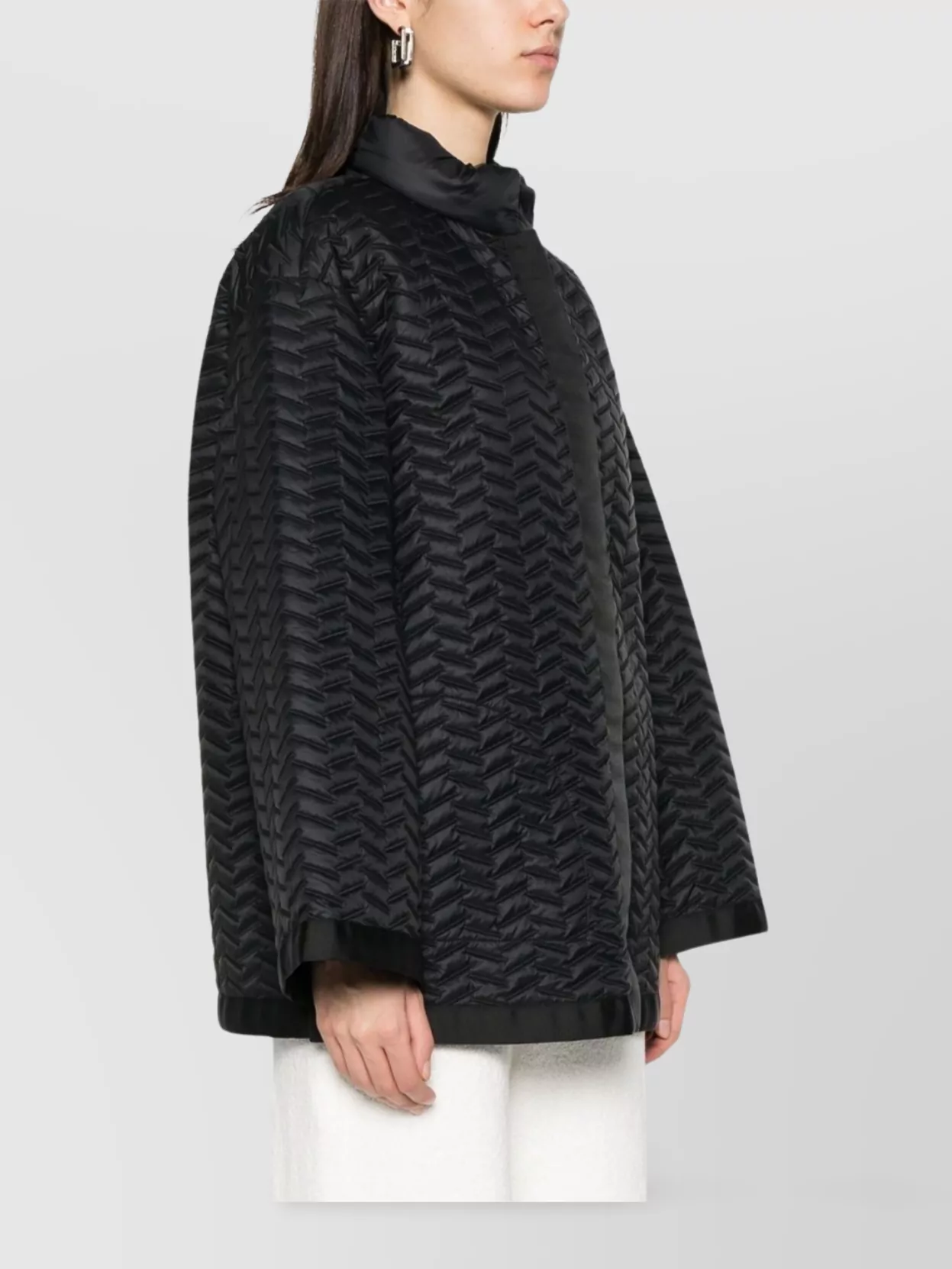 Emporio Armani Quilted High Collar Jacket With Grosgrain Trim In Black