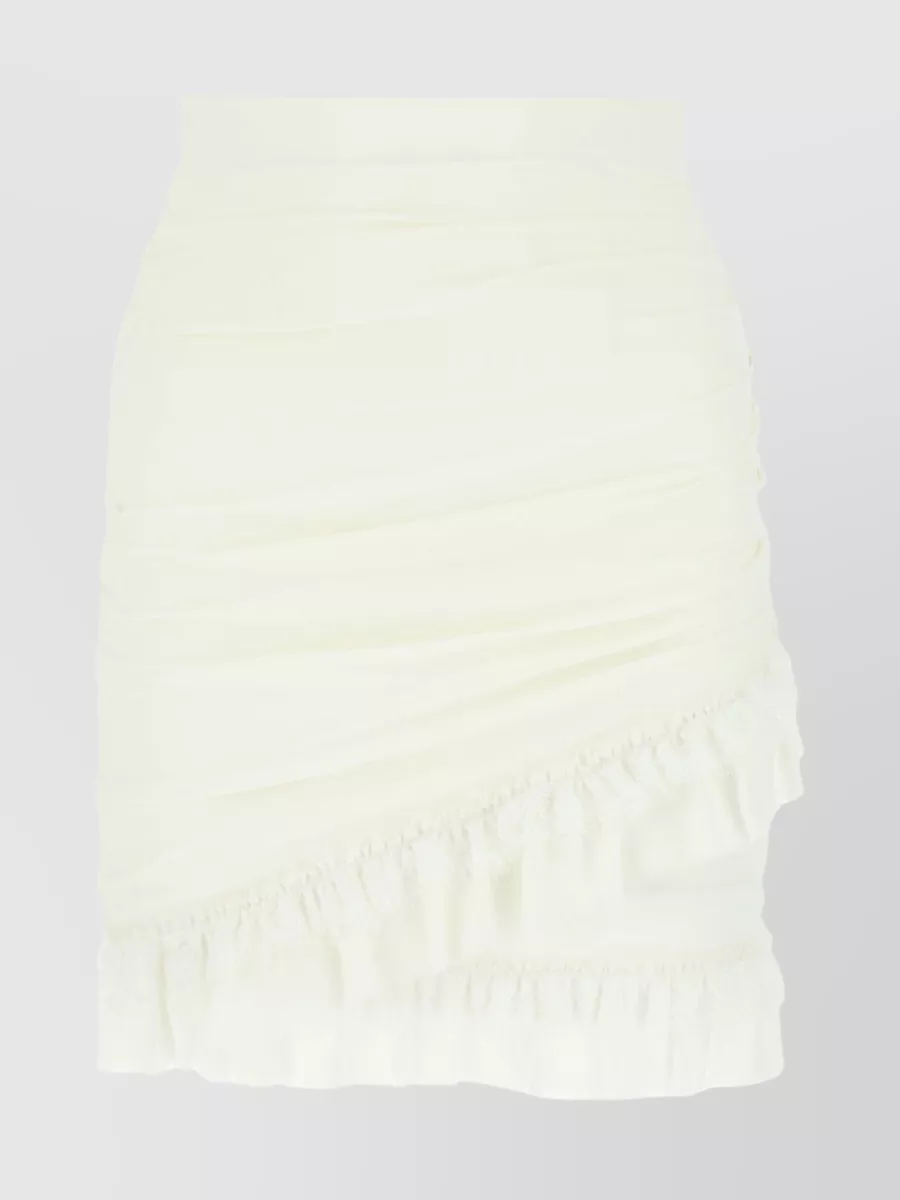 Shop Balmain Silk Layered Draped Skirt With Ruffled Hem In White