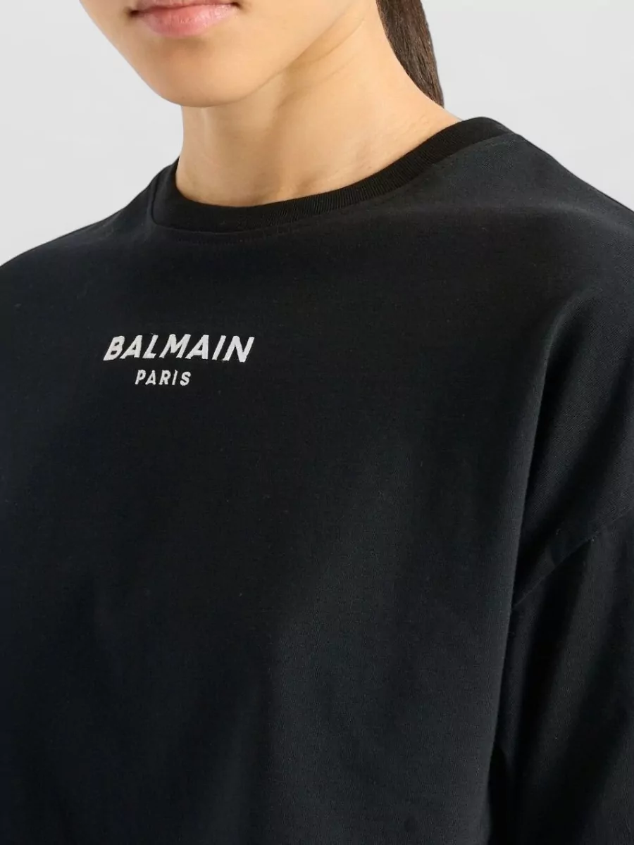 Balmain Cropped Boxy Cotton Jersey T-Shirt